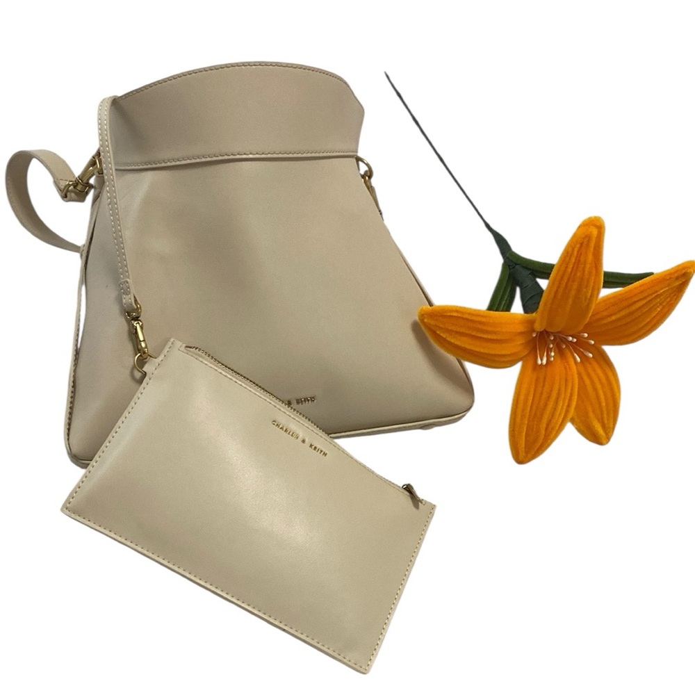 Charles & Keith Cream Shoulder Bag with Modern Design